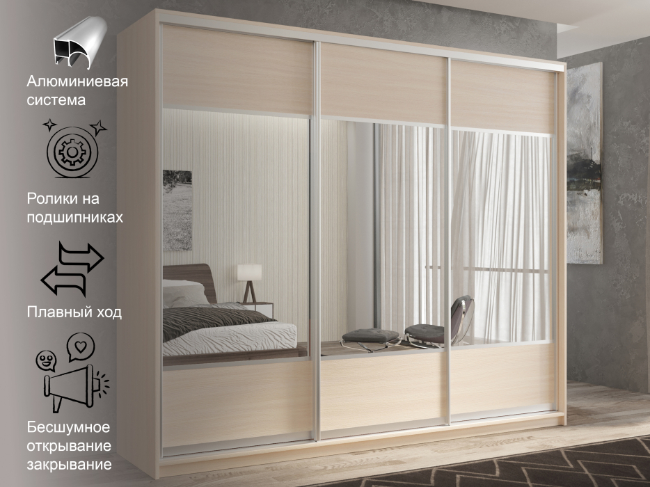 Шкафы-купе 3-х дверные, Шкаф-купе 3х дверный Кааппи 6 180х45