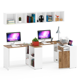 Лидер-8 для домашнего офиса для двоих детей из компьютерных столов с полками и тумбы 3.15