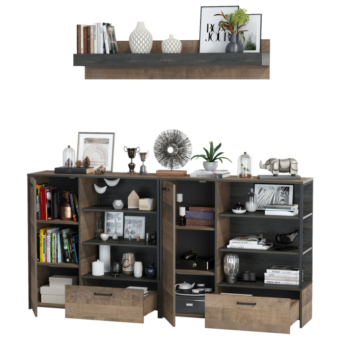 Стенки для гостиной, Два комода с дверками и ящиками и навесная полка Трувор