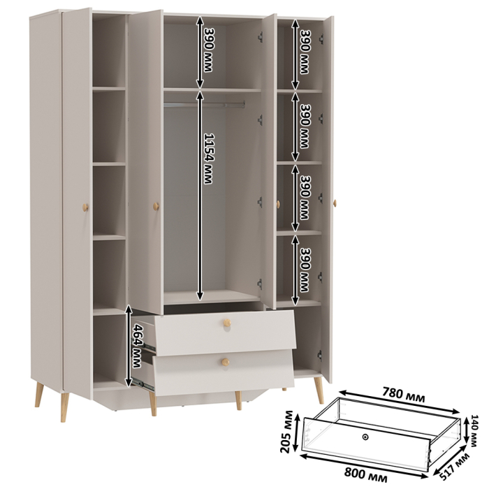 Для одежды, Шкаф 4-х дверный с двумя ящиками Афина 4-75930