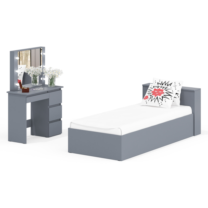 Спальные гарнитуры, Кровать с ящиками Ксения 900 и столик косметический с подсветкой Сура