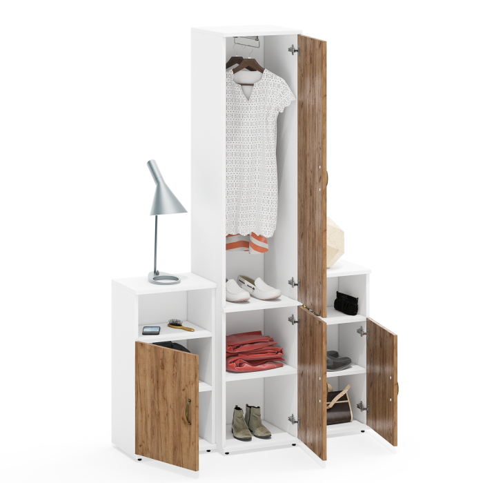 Домашние кабинеты, Две тумбы с нишей и дверками и пенал с полкой и вешалкой Лидер-8