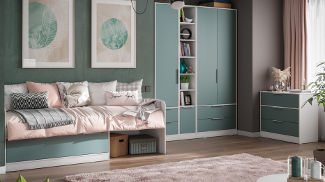 Стеллаж Марли, белый, серо-голубой