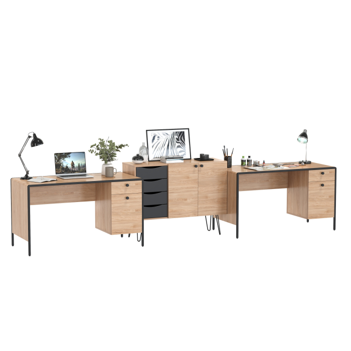 Домашние кабинеты, Рабочее место для двоих человек из двух письменных столов и комода Брюс