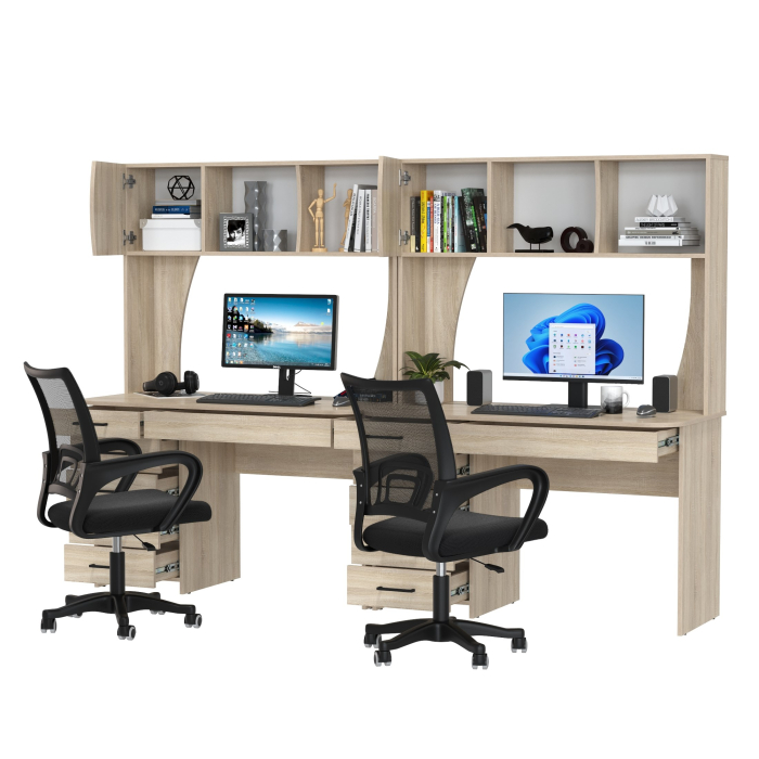 Прямые компьютерные столы, Комплект из двух рабочих столов Сигма и двух компьютерных кресел чёрных