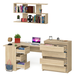 Стол компьютерный Мори МС-16 с тремя ящиками слева с книжной полкой на 1200 и комод на 4-ре ящика