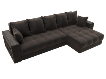Диван угловой с декором и полкой Лига-050 НПБ, велюр SEVEN