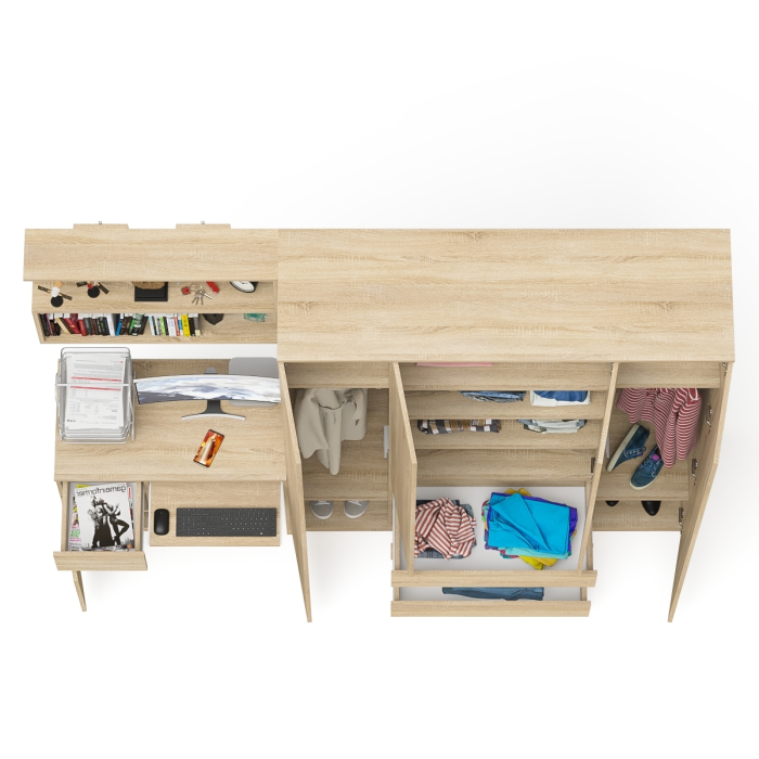 Домашние кабинеты, Четырёх-дверный шкаф-комод Мори МШ1600.1 с компьютерным столом МС-1 тумба слева и верхней полкой