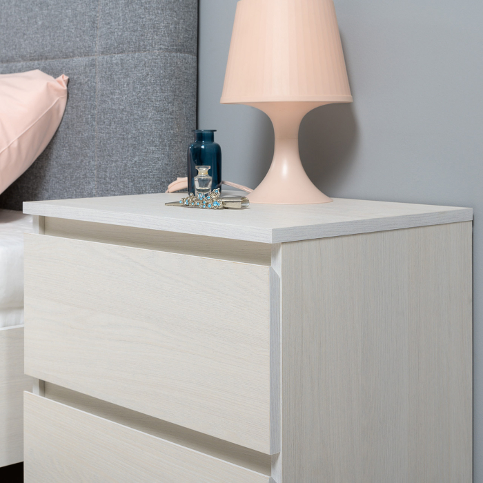 Спальные гарнитуры, Двуспальная кровать с мягкой спинкой с основанием и двумя тумбочками Ника