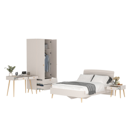 Столик в спальню с кроватью 1400 для двоих Афина с тумбочкой и шкафом для одежды