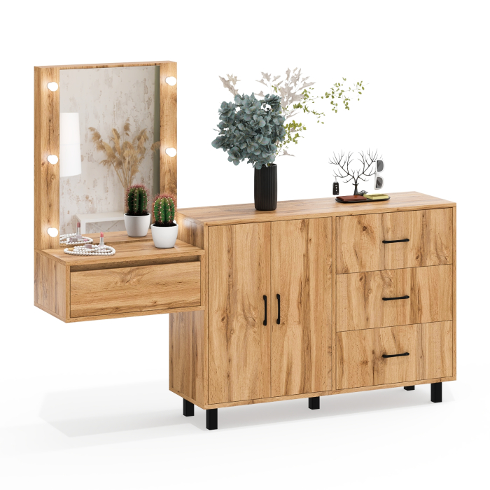 С зеркалом, Стол косметический навесной с подсветкой и тумба-комод 123-1204.