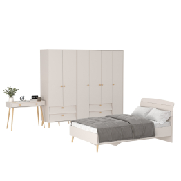 Два платяных шкафа для одежды со столиком и кроватью Афина 1200