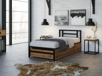 Односпальная кровать Титан 90 ящики дуб крафт табак