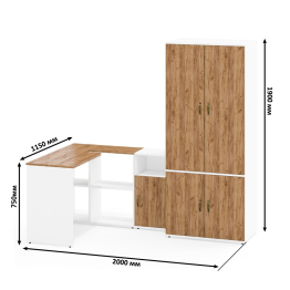 Стол письменный-трансформер Лидер-8 с тумбочкой с нишей и глубоким бельевым шкафом