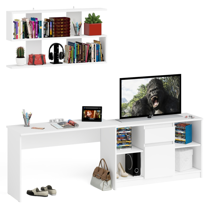 Прямые компьютерные столы, Тумба большая с дверками и нишами с письменным столом Мори и верхней полкой на 1200