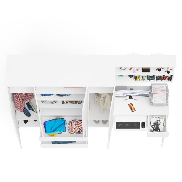 Домашние кабинеты, Стол компьютерный с тумбой справа с большим шкафом Мори МШ1600.1 и полкой открытой