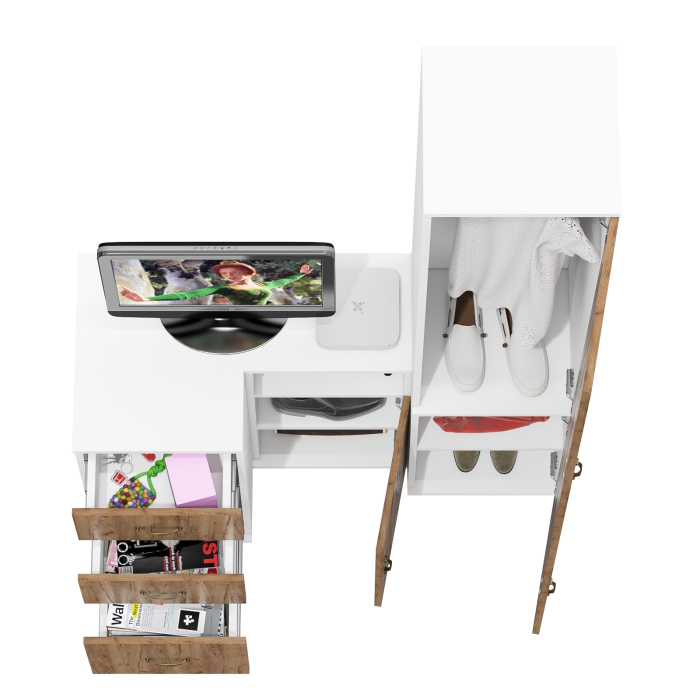 Домашние кабинеты, Тумба три ящика и тумба с нишей и пенал со штангой для одежды Лидер-8