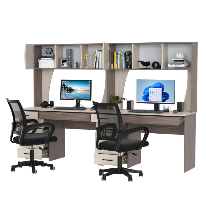 Прямые компьютерные столы, Комплект из двух рабочих столов Сигма и двух компьютерных кресел чёрных