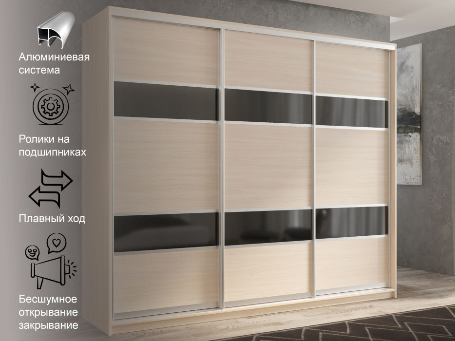 Шкафы-купе 3-х дверные, Шкаф-купе 3х дверный Кааппи 7 240х45