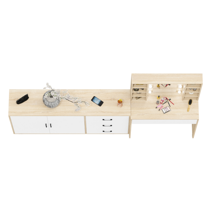 С зеркалом, Косметический cтол с подсветкой и ящиком 115 и комод 123-1604