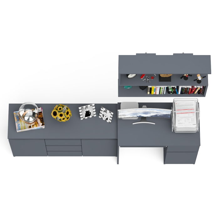 Домашние кабинеты, Компьютерный стол МС-1 тумба справа с комодом-тумбой и верхней открытой полкой