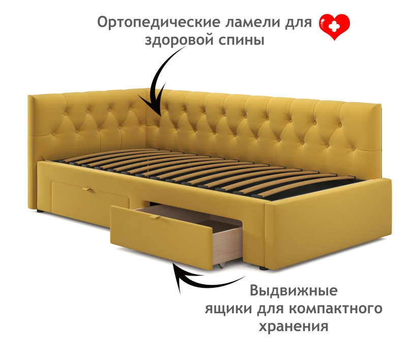 Мягкая кровать, Односпальная кровать-тахта Afelia с ящиками и бортиком