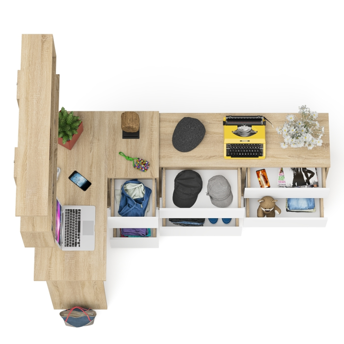 Домашние кабинеты, Стол угловой компьютерный Мори МС-16 правый с книжной полкой и комодом на шесть ящиков