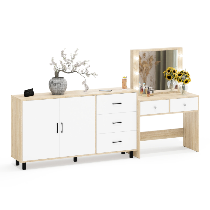 С зеркалом, Косметический столик с подсветкой СТ-5 в комплекте с комодом 123-1604