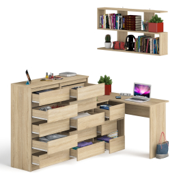 Стол угловой компьютерный Мори МС-16 левый с комодом на 10-ть ящиков и полкой на 1200