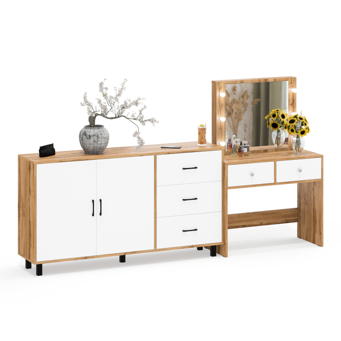 С зеркалом, Косметический столик с подсветкой СТ-5 в комплекте с комодом 123-1604