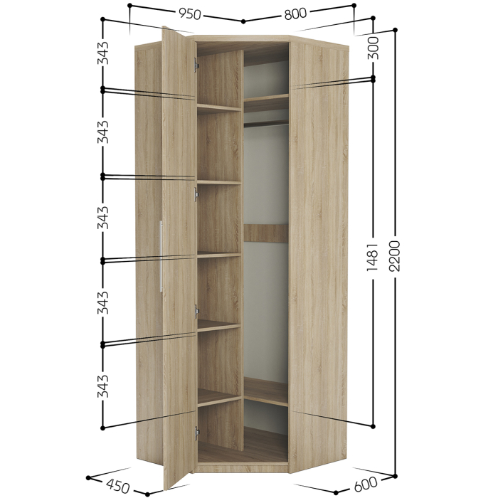Для одежды, Шкаф угловой Мелодия МУ-12 95х80