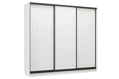 Шкаф-купе Премьер 59 (01РБ;01РБ;01РБ) фасады ромб белый/трёхдверный/Профиль чёрный муар