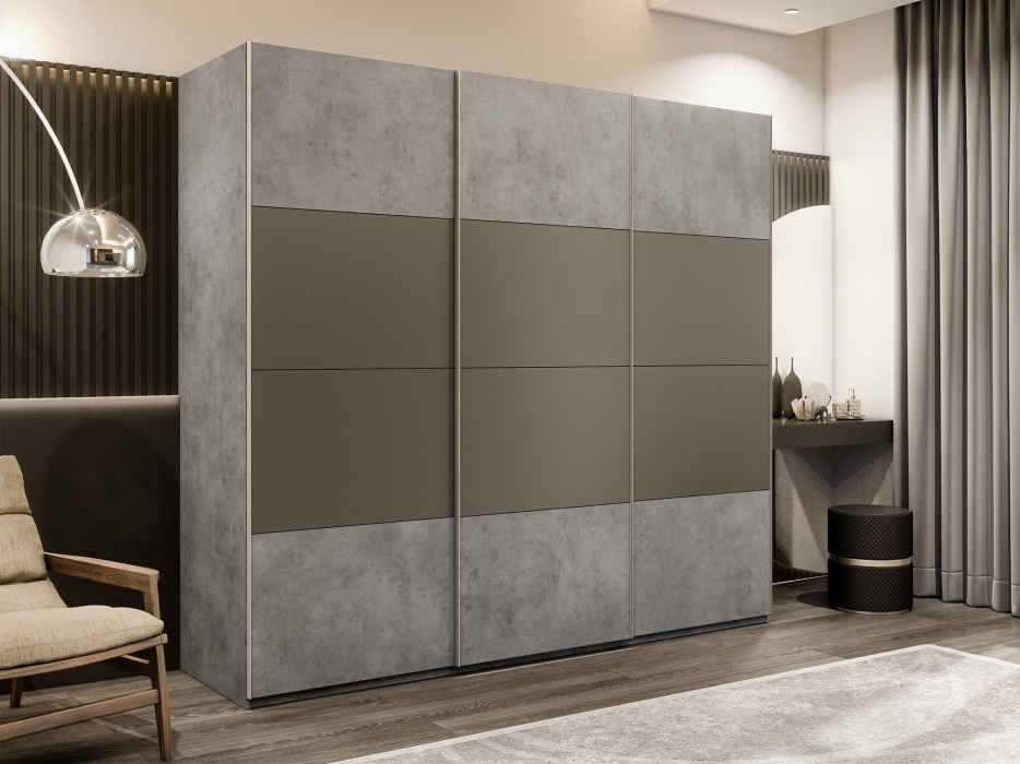 Шкафы-купе 3-х дверные, Шкаф-купе Эста 3-х дверный ДСП/Стекла хаки/Доводчик 270х66х240