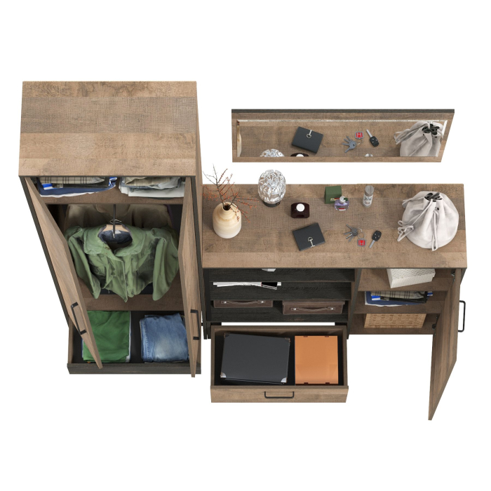 Прихожие, Шкаф для одежды в прихожую Трувор с зеркалом 15.30 и комодом-тумбой