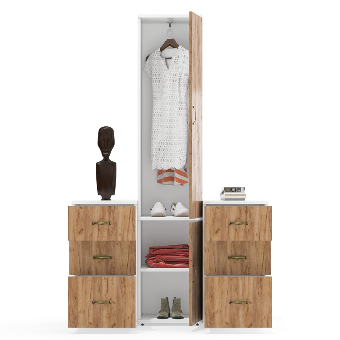 Домашние кабинеты, Узкий шкаф для одежды Лидер-8 МД 21Б и две тумбочки по три выдвижных ящика каждая