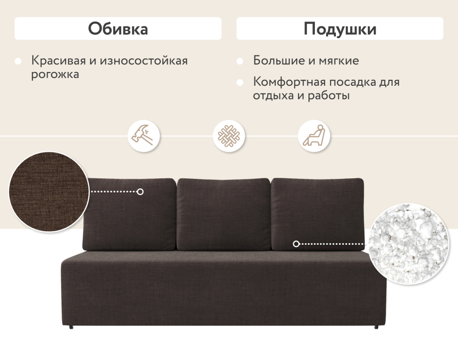 Диваны еврокнижки, Диван прямой  Каир, рогожка