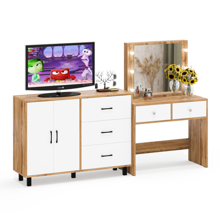 С зеркалом, Комод 123-1204 и косметический столик с подсветкой СТ-5