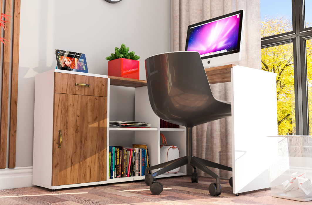 Домашние кабинеты, Письменный стол Лидер-8 с тумбой с ящиком и дверкой.