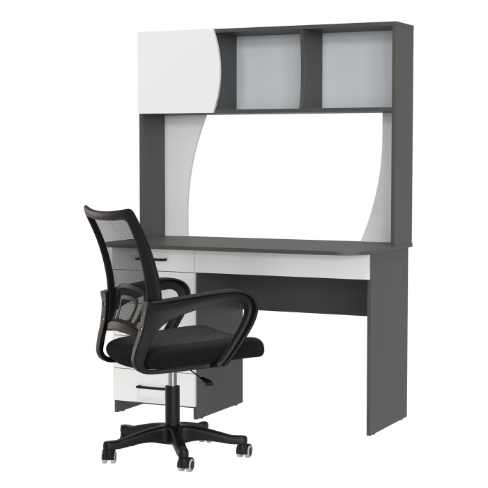 Прямые компьютерные столы, Стол компьютерный с надстройкой Сигма и компьютерное кресло чёрное