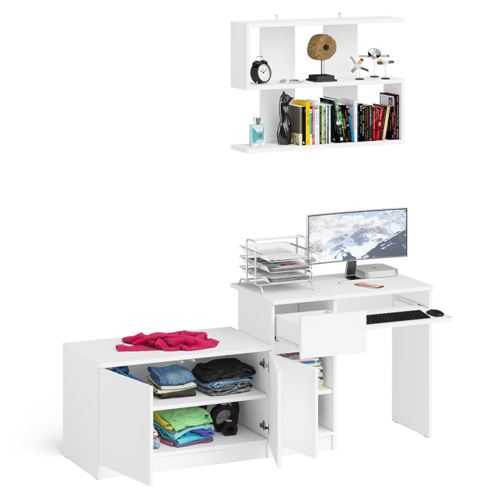 Прямые компьютерные столы, Компьютерный стол Мори МС-1 левый с тумбой две дверки и полкой