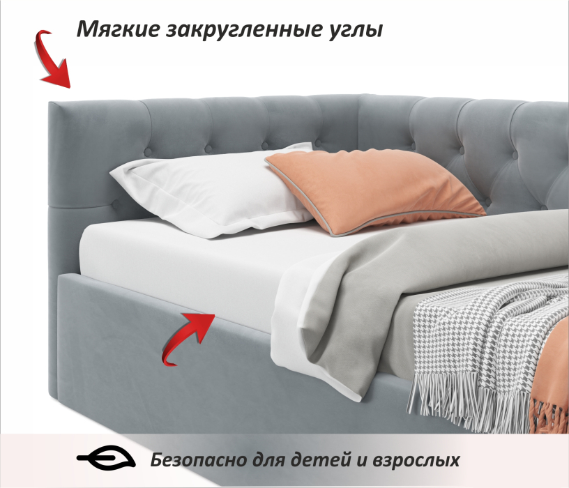 Мягкая кровать, Односпальная кровать-тахта Afelia с ящиками 900