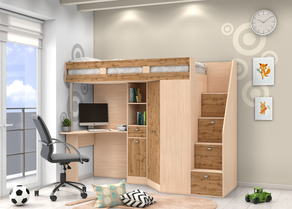 Кровати-чердаки, Кровать чердак Golden Kids 6 дуб молочный