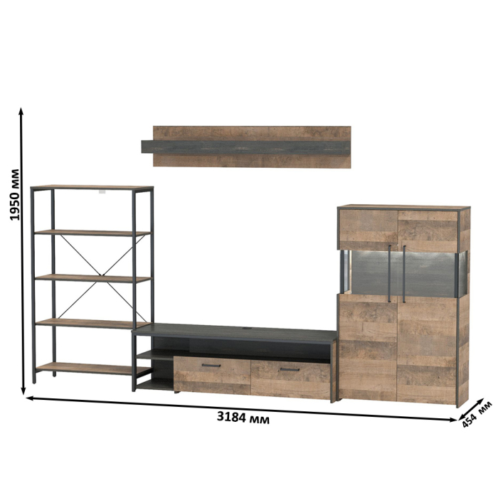 Стенки для гостиной, Модульная мебель для гостиной с подсветкой Трувор № 55