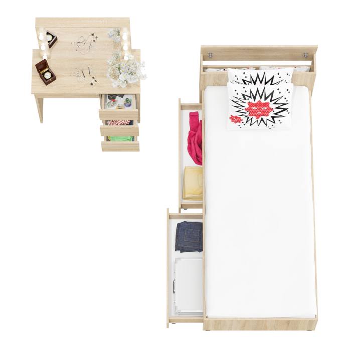 Спальные гарнитуры, Кровать с ящиками Ксения 900 и столик косметический с подсветкой Сура