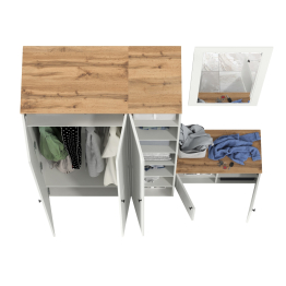 Шкаф 2-х дверный с тумбой и зеркалом и пеналом для прихожей Остин