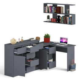 Стол компьютерный угловой Мори МС-16 левый с комодом МК1200.4 и навесной открытой полкой 1200