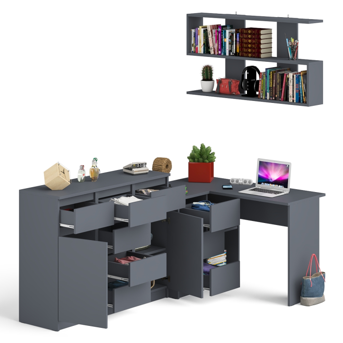 Домашние кабинеты, Стол компьютерный угловой Мори МС-16 левый с комодом МК1200.4 и навесной открытой полкой 1200