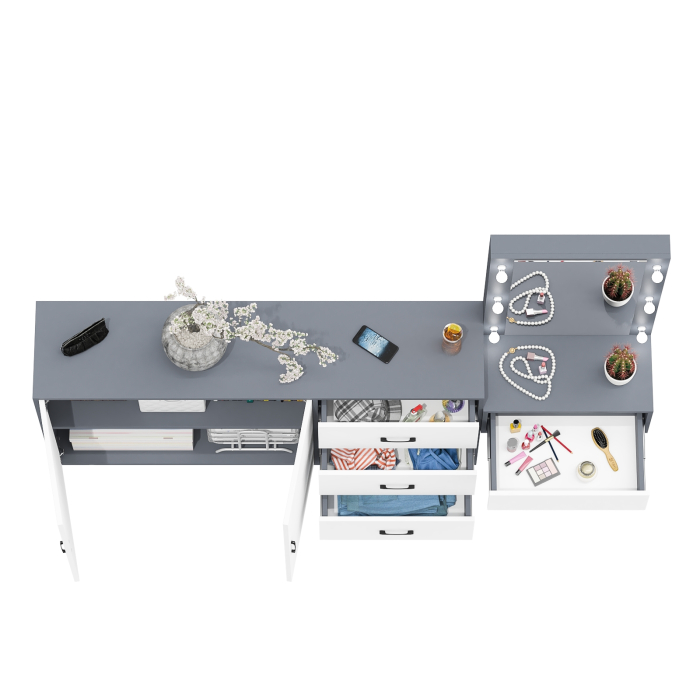 С зеркалом, Косметический навесной столик с подсветкой и комод с ящиками и дверками 123-1604