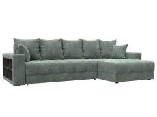 Диваны угловые в гостиную, Диван угловой с декором и полкой Лига-050 НПБ, велюр BRUT 