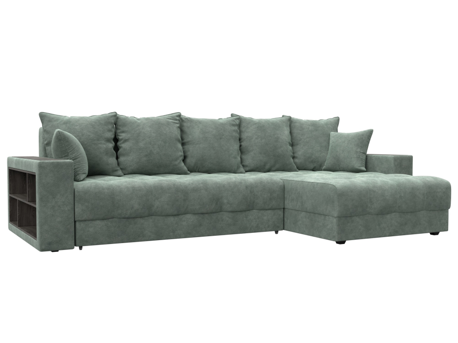 Диваны угловые в гостиную, Диван угловой с декором и полкой Лига-050 НПБ, велюр BRUT 